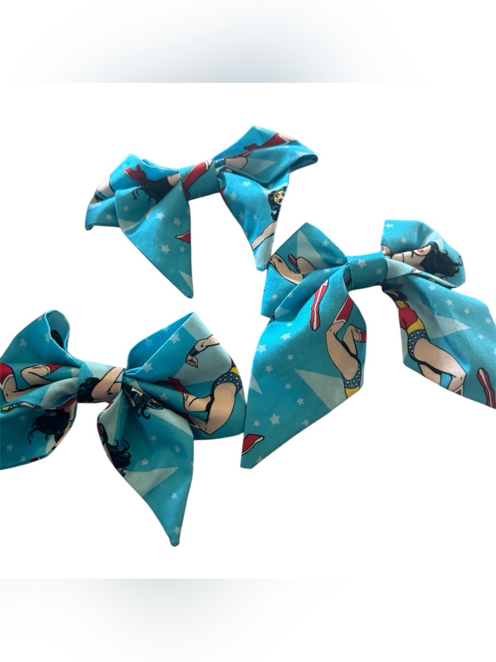 Handmade Blue Wonder Woman Print Kids Hair Bows